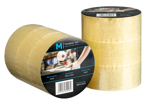 Low Noise Acrylic Packaging Tape - Clear, 48mm x 200m x 55mu *25mm Core Size