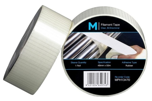 Bi Directional Filament Tape - Clear, 48mm x 50m x 140mu