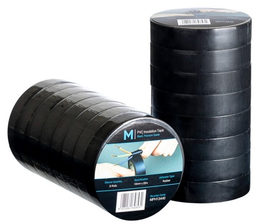PVC Electrical Insulation Tape - Black, 18mm x 20m x 180mu