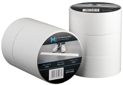 PVC Floor Marking Tape - White, 48mm x 33m x 150mu