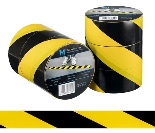 PVC Floor Marking Tape - Yellow/Black, 48mm x 33m x 150mu