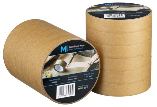 Kraft Paper Packaging Tape - Tan, 24mm x 50m x 125mu