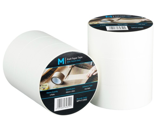 Kraft Paper Packaging Tape - White, 48mm x 50m x 125mu