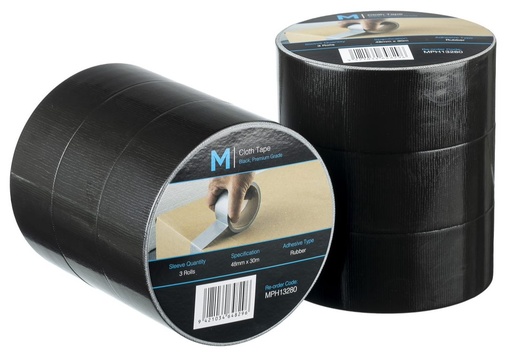 Premium Cloth Tape - Black, 48mm x 30m x 250mu