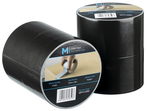 Premium Cloth Tape - Black, 72mm x 30m x 250mu