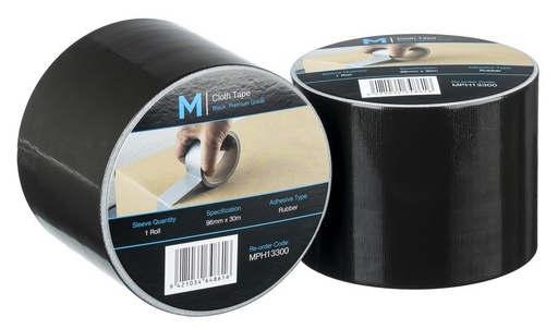 Premium Cloth Tape - Black, 96mm x 30m x 250mu