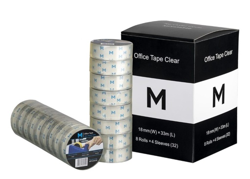 Acrylic Office Tape - Clear, 18mm x 33m x 45mu, 25.4mm Core *Small Core