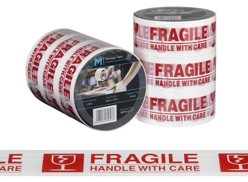 Message Tape Handle With Care - White/Red, 48mm x 100m x 50mu          