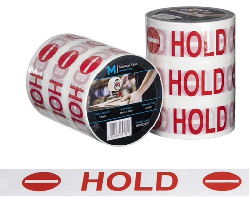 Message Tape Hold - White/Red, 48mm x 100m x 50mu