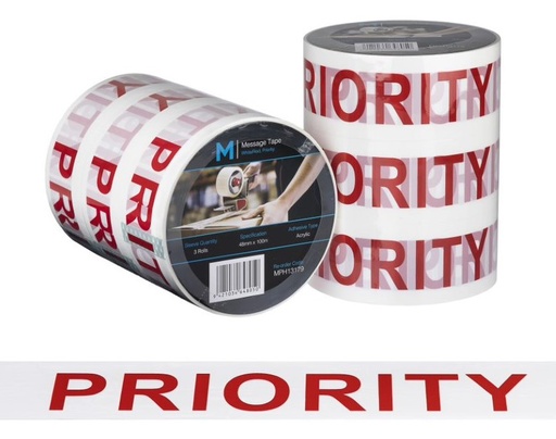 Message Tape Priority - White/Red, 48mm x 100mm x 50mu           