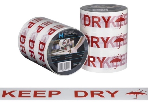 Message Tape Keep Dry - White/Red, 48mm x 100m x 50mu