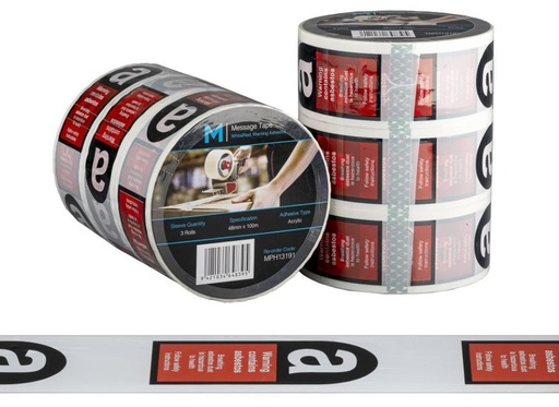 Message Tape Warning Asbestos - White/Red/Black, 48mm x 100m x 50mu