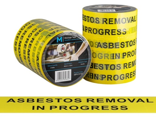 Message Tape Asbestos Removal - Yellow/Black, 48mm x 100m x 50mu