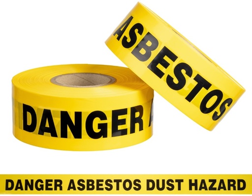 Danger Asbestos Barrier Tape - Yellow/Black, 75mm x 300m x 85mu