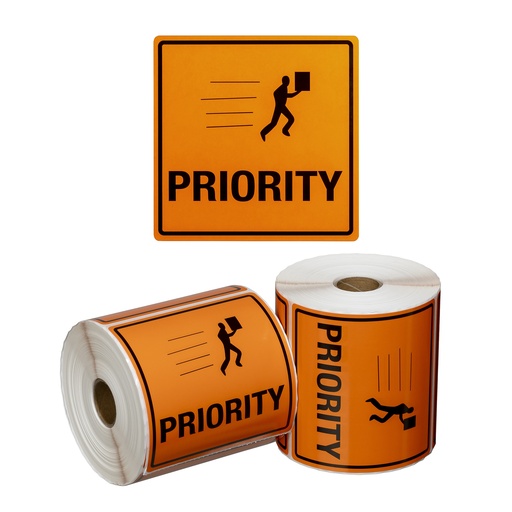 Handling Label Priority - Orange/Black, 99mm x 99mm 500 Labels/Roll