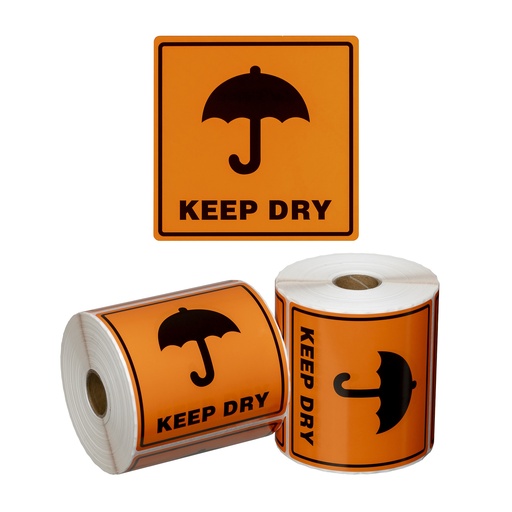 Handling Label Keep Dry - Orange/Black, 99mm x 99mm 500 Labels/Roll