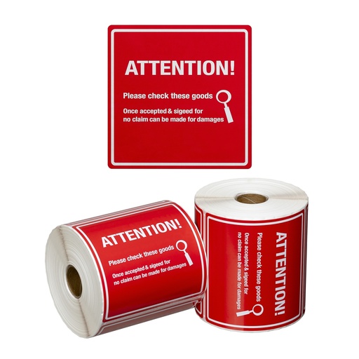 Handling Label Attention Please Check - Red/White, 99mm x 99mm 500 Labels/Roll
