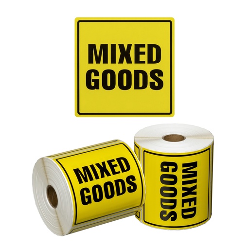 Handling Label Mixed Goods - Yellow/Black, 99mm x 99mm 500 Labels/Roll