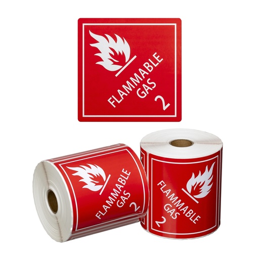 DG Label Flammable Gas 2.1 - Red/White, 99mm x 99mm (500) Labels/Roll