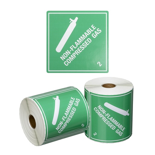 DG Label Non Flammable Compressed Gas 2.2 - Green/White, 99mm x 99mm (500) Labels/Roll