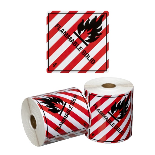 DG Label Flammable Solid 4.1 - Red/White/Black, 99mm x 99mm (500) Labels/Roll