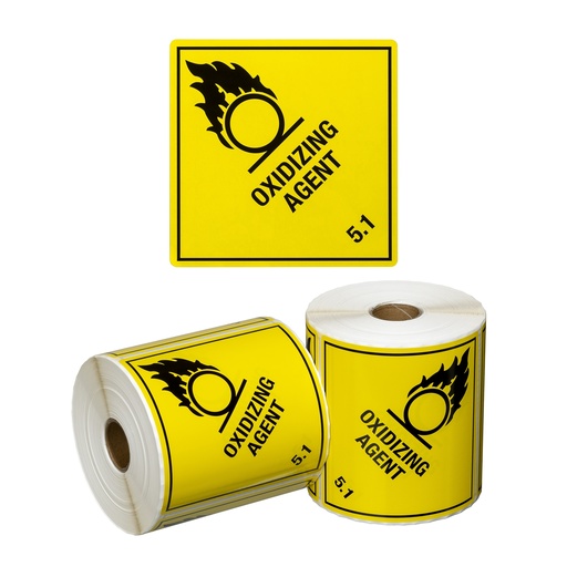 DG Label Oxidizing Agent 5.1 - Yellow/Black, 99mm x 99mm (500) Labels/Roll