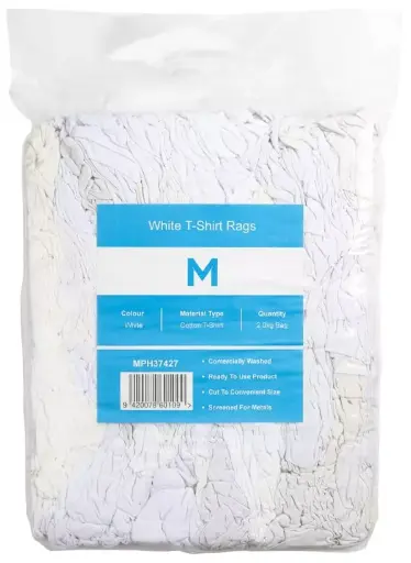 White T-Shirt Rags - White, 2.0kg Compressed Bag *A Grade Quality             