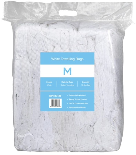 [MPH37435] White Towelling Rags - White, 10.0kg Compressed Bag *A Grade Quality          