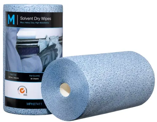Solvent Dry Wipes - Blue, 300mm x 500mm, 90 Sheets, 80gsm *Solvent/Oil Use