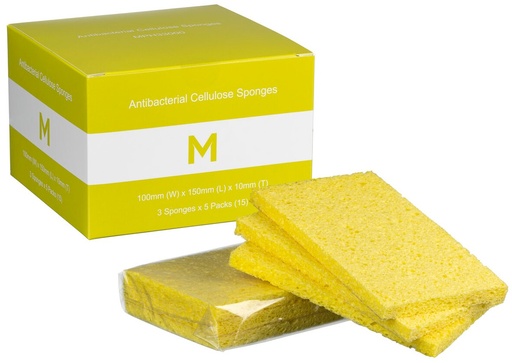 Antibacterial Cellulose Sponges - Yellow, 100mm x 150mm x 10mm