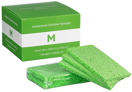 Antibacterial Cellulose Sponges - Green, 100mm x 150mm x 10mm, 3 Sponges/Pack