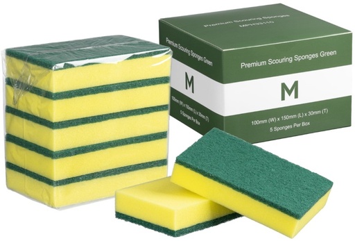 Premium Scouring Sponges - Yellow/Green, 100mm x 150mm x 30mm *Full Size