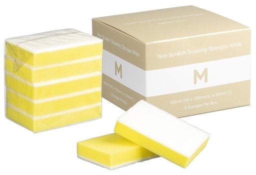 Non Scratch Scouring Sponges - Yellow/White, 100mm x 150mm x 30mm *Full Size