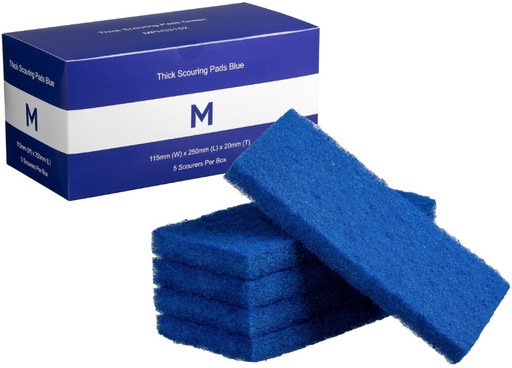 Thick Scouring Pads - Blue, 115mm x 250mm x 20mm (5) *Light Duty