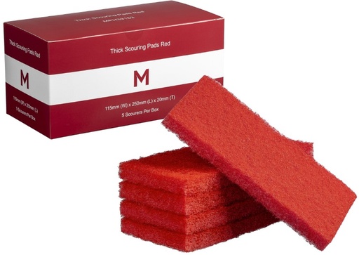 Thick Scouring Pads - Red, 115mm x 250mm x 20mm (5) *Medium Duty 