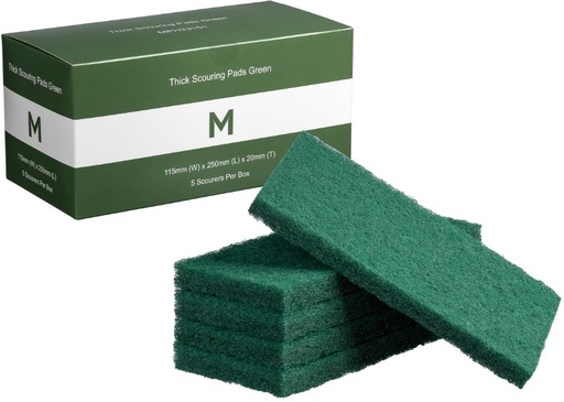 Thick Scouring Pads - Green, 115mm x 250mm x 20mm (5) *Heavy Duty 