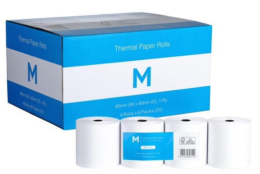 Thermal Paper Roll - White, 80mm x 80mm, 1 Ply, FSC Mix® *Cash Register 4 Rolls