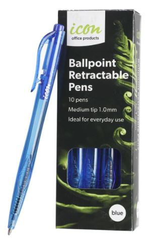 Icon Ball Point Pen - Blue, Medium 1.0mm Tip 10 Pens