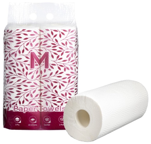 Kitchen Paper Towels - White, 272mm x 226mm, 3 Ply, 60 Sheets, FSC Mix® *Perforated 