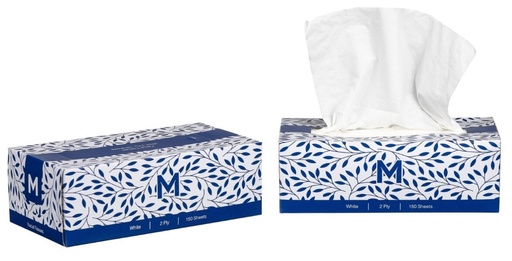Flat Facial Tissues - White, 2 Ply, 150 Sheets, FSC Mix®
