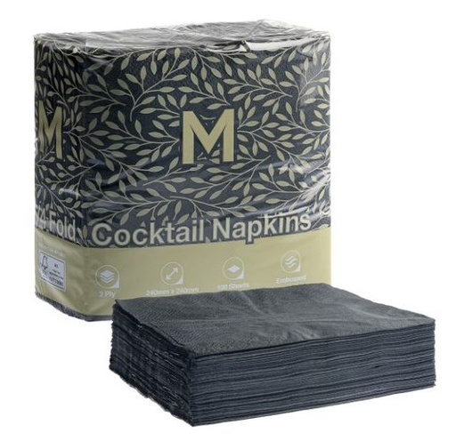 Cocktail Napkins 1/4 Fold - Black, 240mm x 240mm, 2 Ply, FSC Mix® 100 Napkins