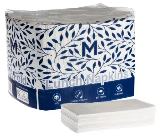 Lunch Napkins 1/8 Fold - White, 300mm x 300mm, 1 Ply, FSC Mix® 500 Napkins