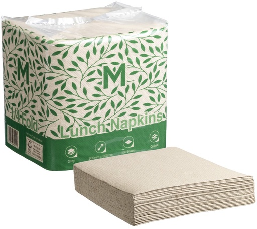 Quilted Lunch Napkins 1/4 Fold - Brown, 300mm x 300mm, 2 Ply, FSC Recycled® 100 Napkins
