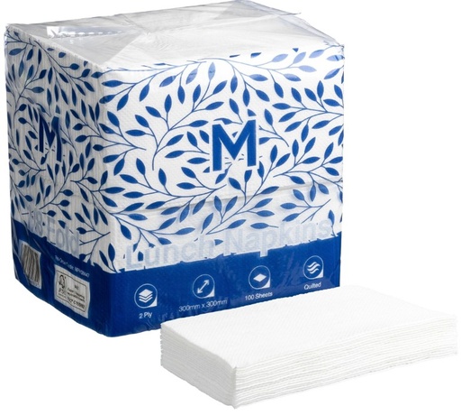 Quilted Lunch Napkins 1/8 Fold - White, 300mm x 300mm, 2 Ply, FSC Mix® 100 Napkins