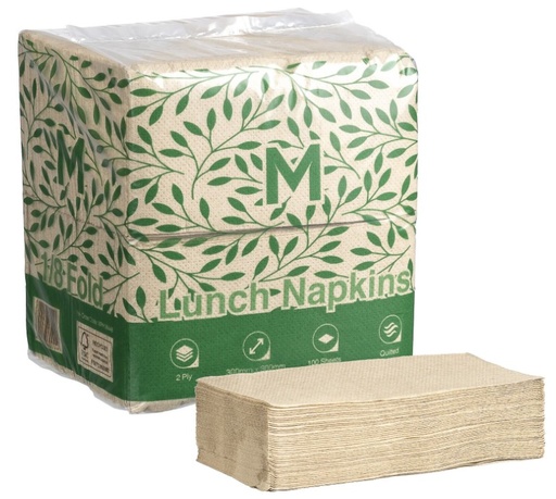 Quilted Lunch Napkins 1/8 Fold - Brown, 300mm x 300mm, 2 Ply, FSC Recycled® 100 Napkins
