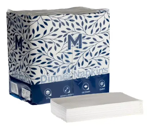 Quilted Dinner Napkins 1/8 Fold - White, 400mm x 400mm, 2 Ply, FSC Mix® 100 Napkins