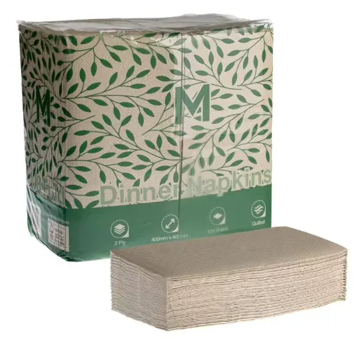 Quilted Dinner Napkins 1/8 Fold - Brown, 400mm x 400mm, 2 Ply, FSC Recycled® 100 Napkins