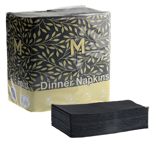 Quilted Dinner Napkins 1/8 Fold - Black, 400mm x 400mm, 2 Ply, FSC Mix® 100 Napkins