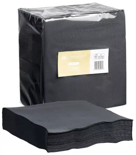 Quilted Dinner Napkins 1/4 Fold - Black, 400mm x 400mm, 2 Ply, FSC Mix® 100 Napkins