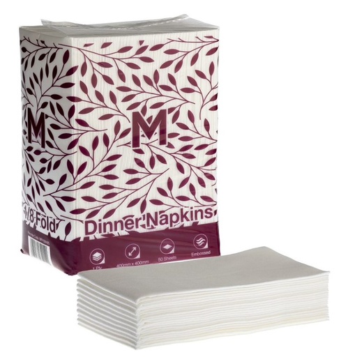 Airlaid Dinner Napkins 1/8 Fold - White, 400mm x 400mm, 1 Ply, FSC Mix® 50 Napkins